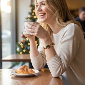 GURHAN Charm Link Bracelet Multicolor Enamel Christmas Holiday Santa snowman